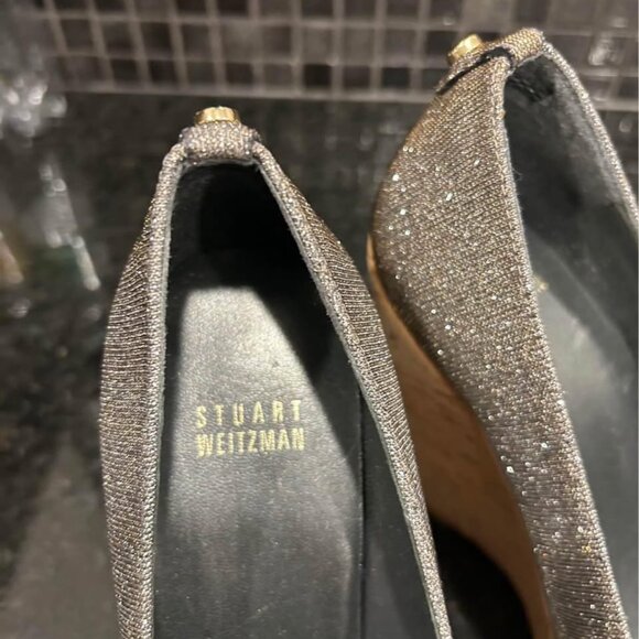 BNIB Stuart Weitzman Corkswoon Glitter Wedge Pumps Size 9 - Picture 3 of 5